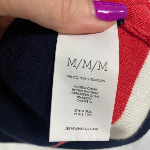 Cabi Hampton Shell Knit Nautical Short Sleeve Sweater Blue, Red, White Size M - Picture 3 of 6